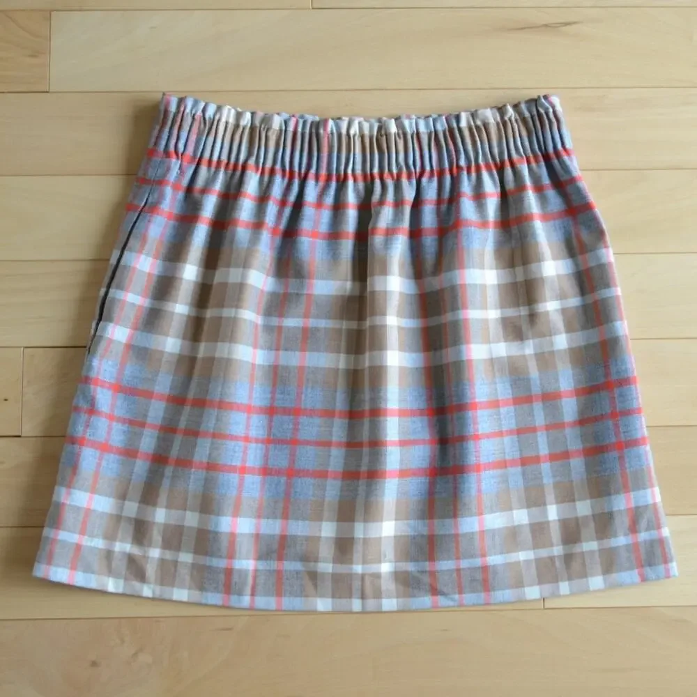 J Crew Plaid Tartan Mini Skirt Size 10 Brown Wool Blend